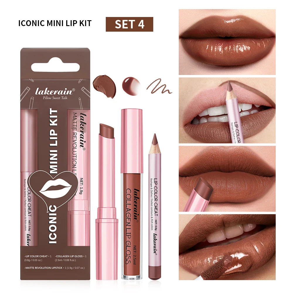 3-Piece Matte Lipstick and Lip Gloss Makeup Set - 20