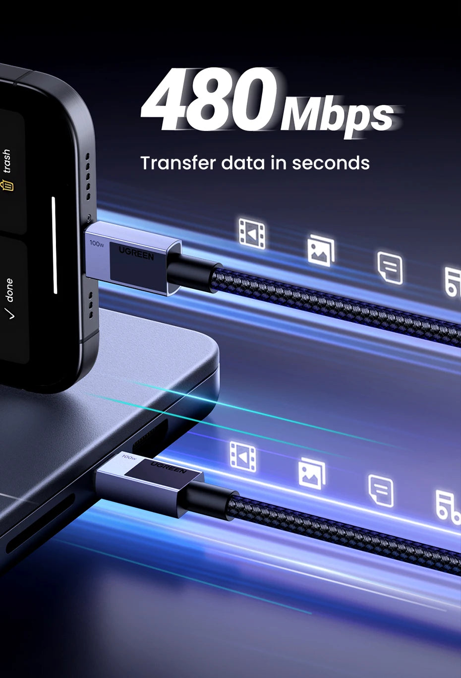 100W USB-C Fast Charging Cable for Laptops and Smartphones - 12
