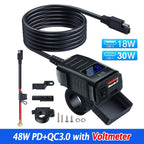 Motorcycle Handlebar USB Type C Charger with Voltmeter and Power Switch
