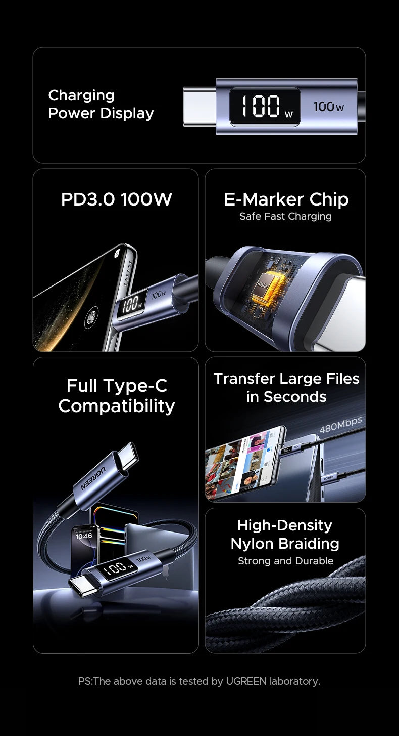 100W USB-C Fast Charging Cable with Digital Power Display - 8