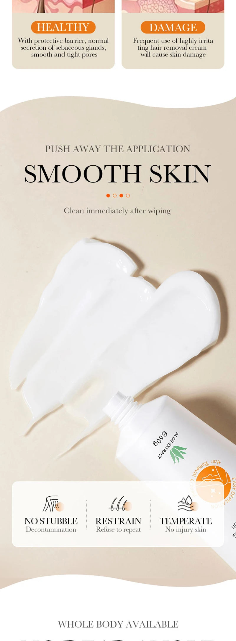 Painless Aloe Vera Hair Removal Cream for Full Body