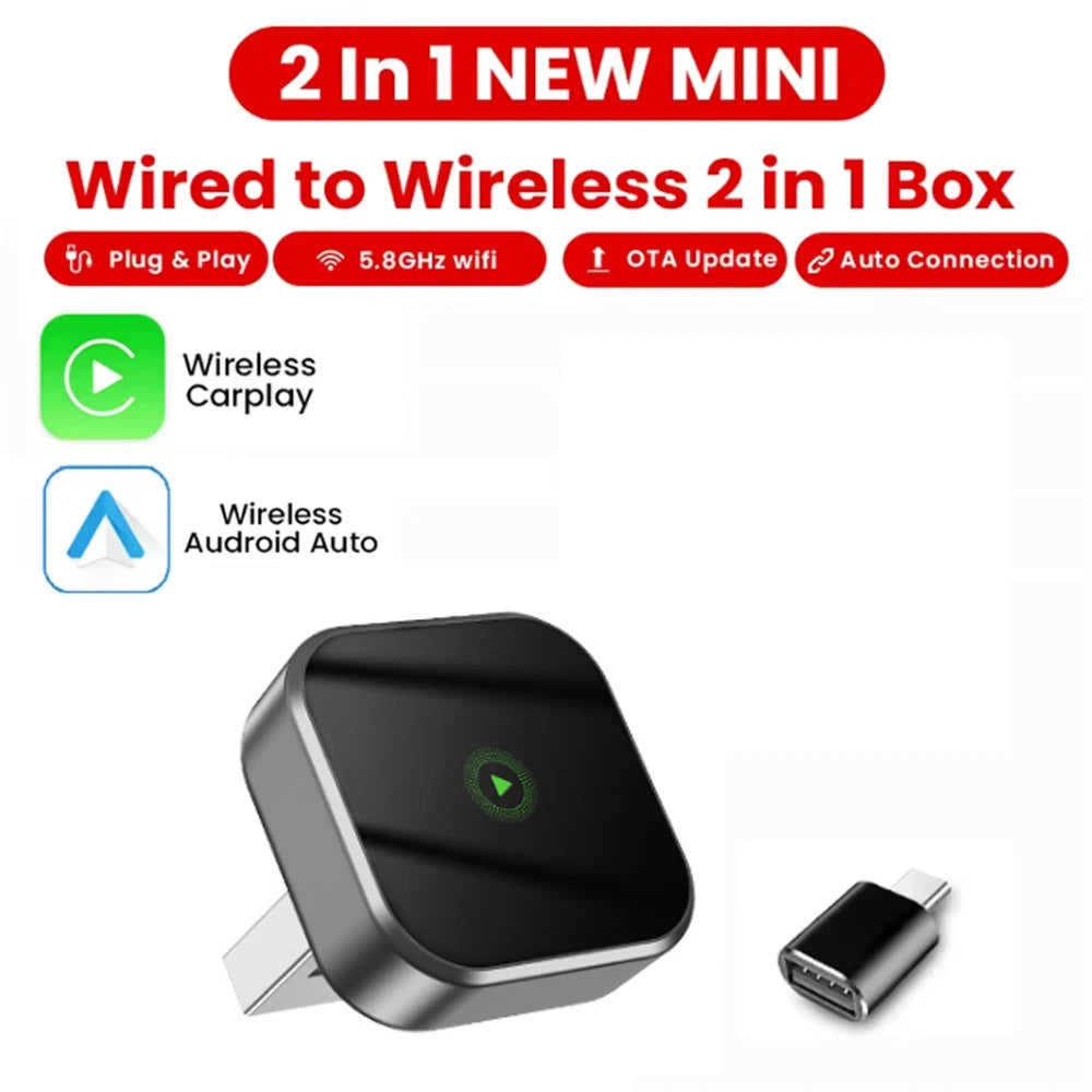 2 in 1 Wireless CarPlay and Android Auto Adapter 5.8Ghz Bluetooth 5.0