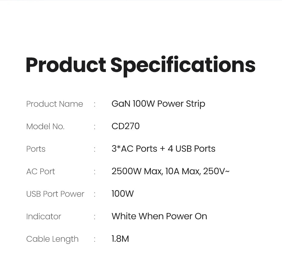 100W GaN 6-in-1 Fast Desktop Charging Station and Power Strip