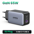 65W GaN Fast Wall Charger with 3 Ports for Laptops and Phones