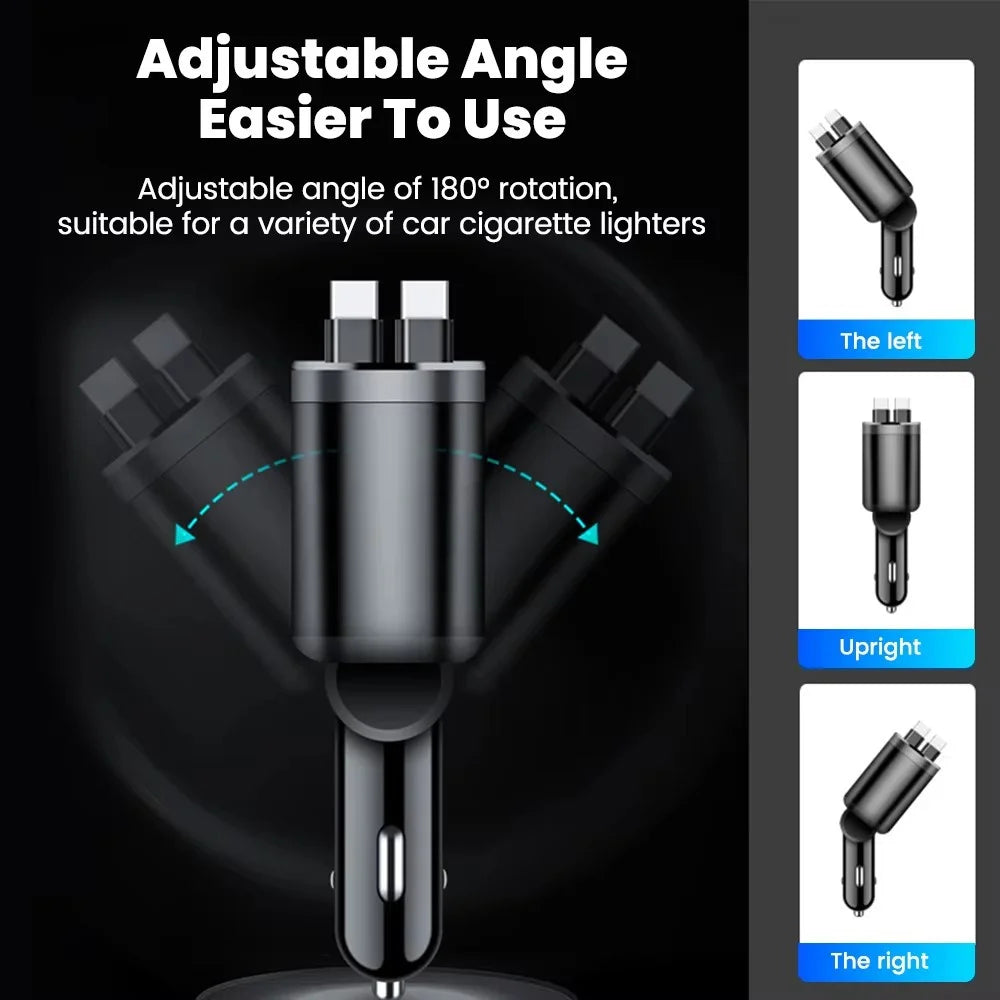 148W 7 in 1 Retractable Car Charger with Voltage Display and Starry Lamp