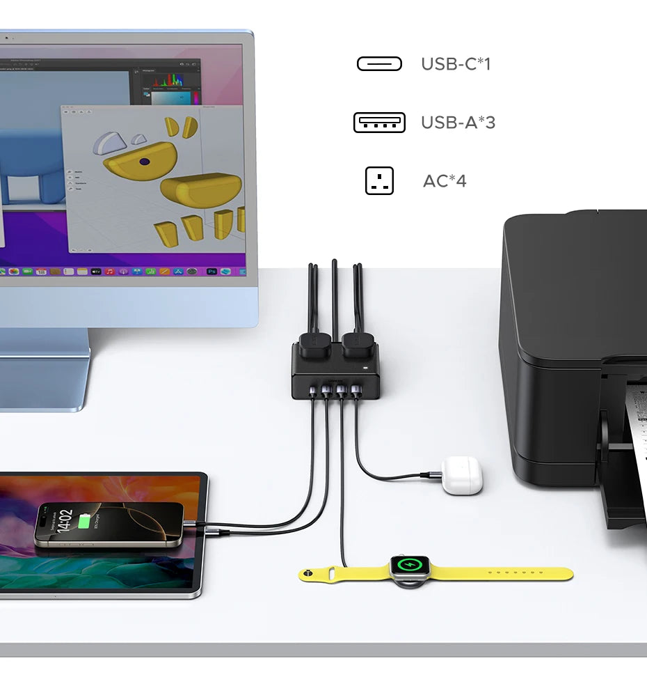 8-in-1 Compact Desktop Power Strip with USB-C Fast Charger