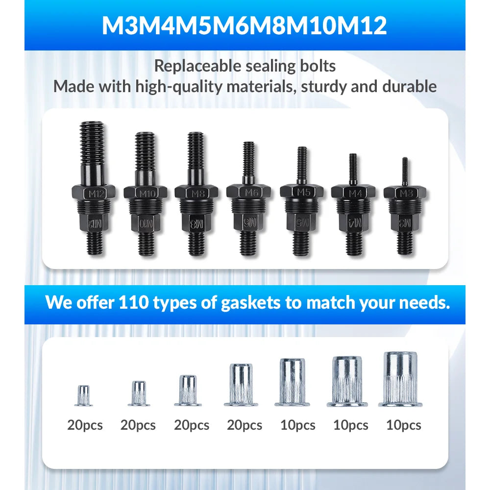 M3-M12 Hand Rivet Nut Tool Kit with 110-Piece Assortment