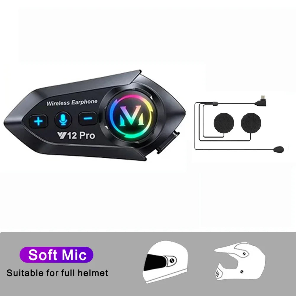 Y12 Pro Bluetooth 5.4 Motorcycle Helmet Intercom Headset 500M