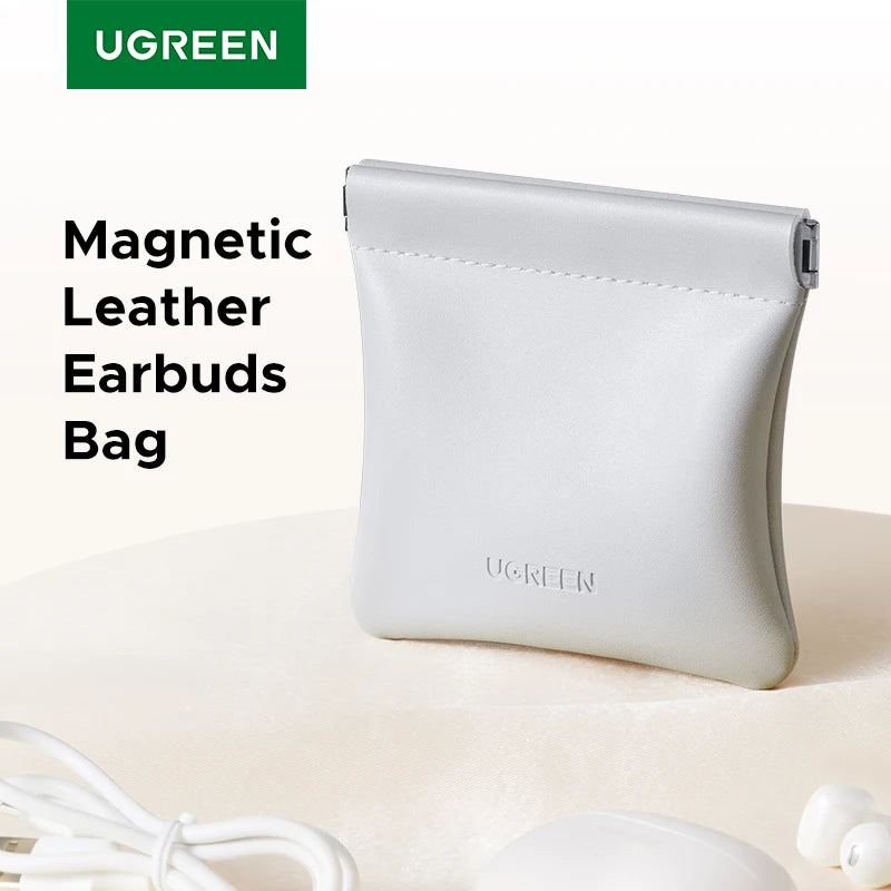 Magnetic Leather Earphone and Earbud Storage Pouch