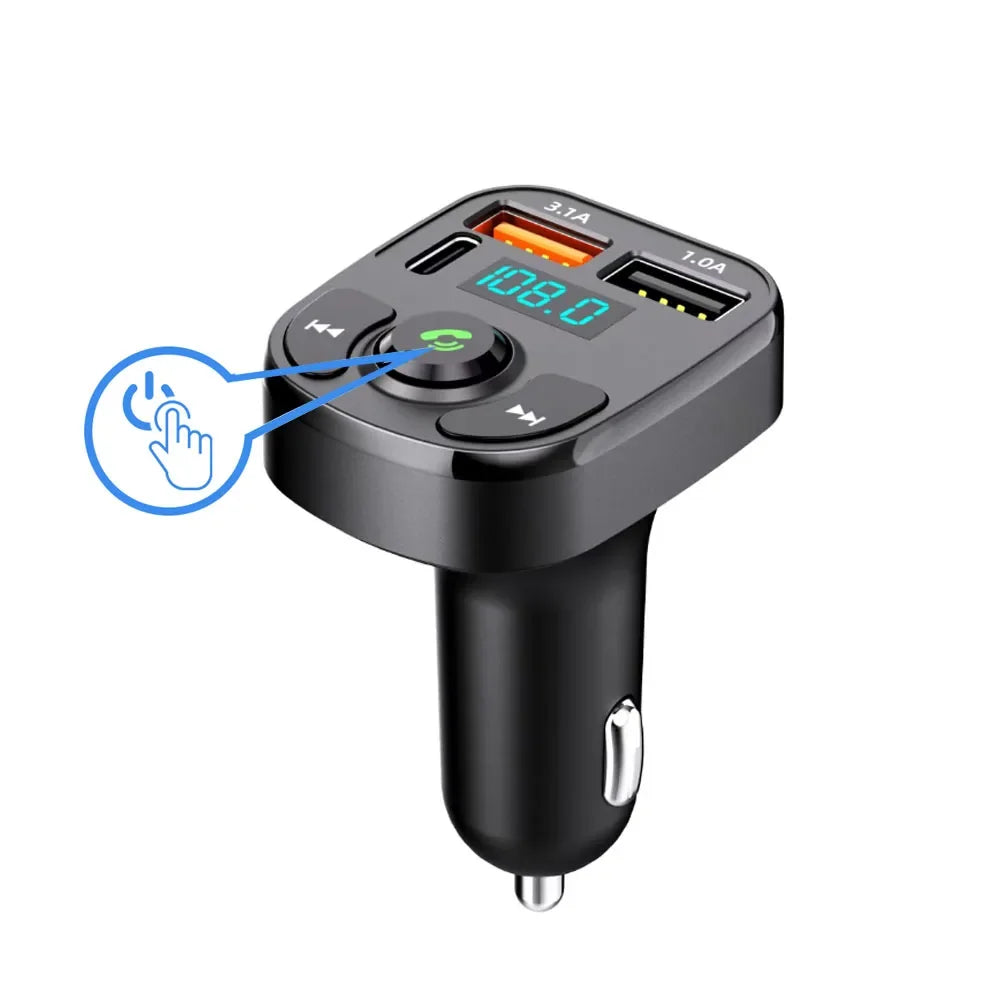 Bluetooth 5.0 FM Transmitter Car Radio Kit with Type C and Dual USB