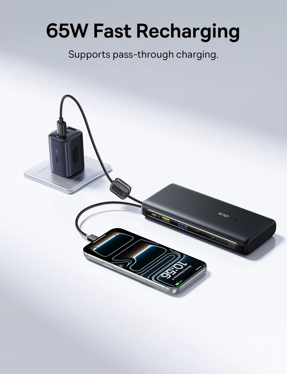 145W Fast Charging Power Bank with Built-In Cables 25000mAh