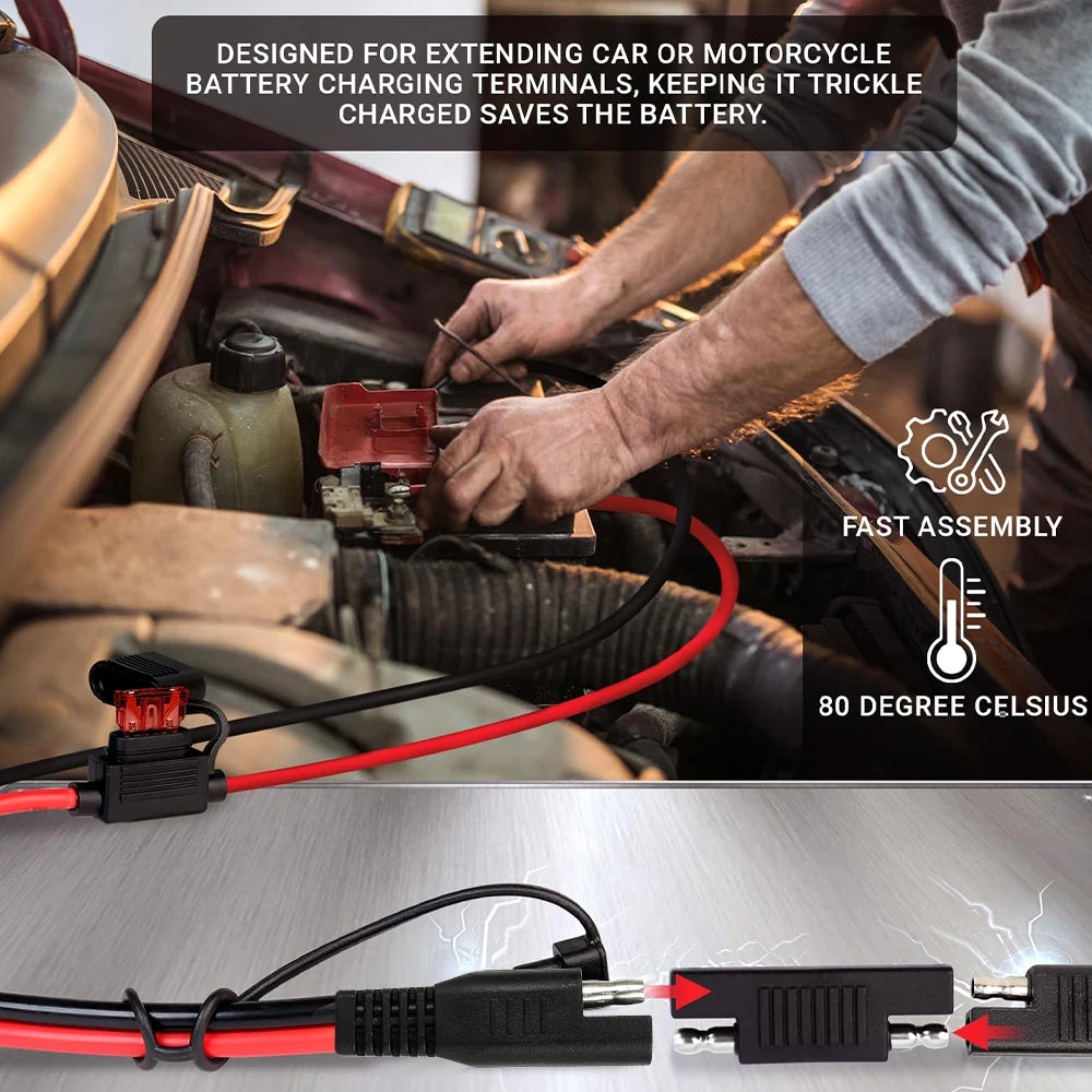 SAE to O-Ring Terminal Battery Charger Cable with 10A Fuse