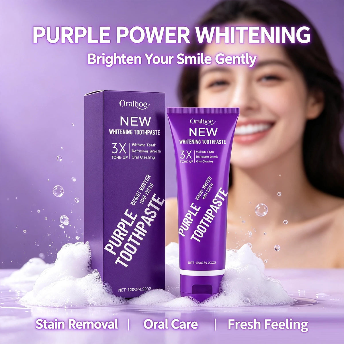 Purple Teeth Whitening Toothpaste for Stain Removal