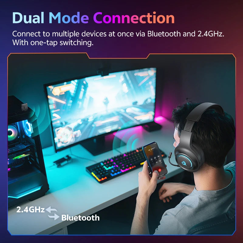 Wireless Gaming Headset with 7.1 Surround Sound and Bluetooth 6.0 - 6