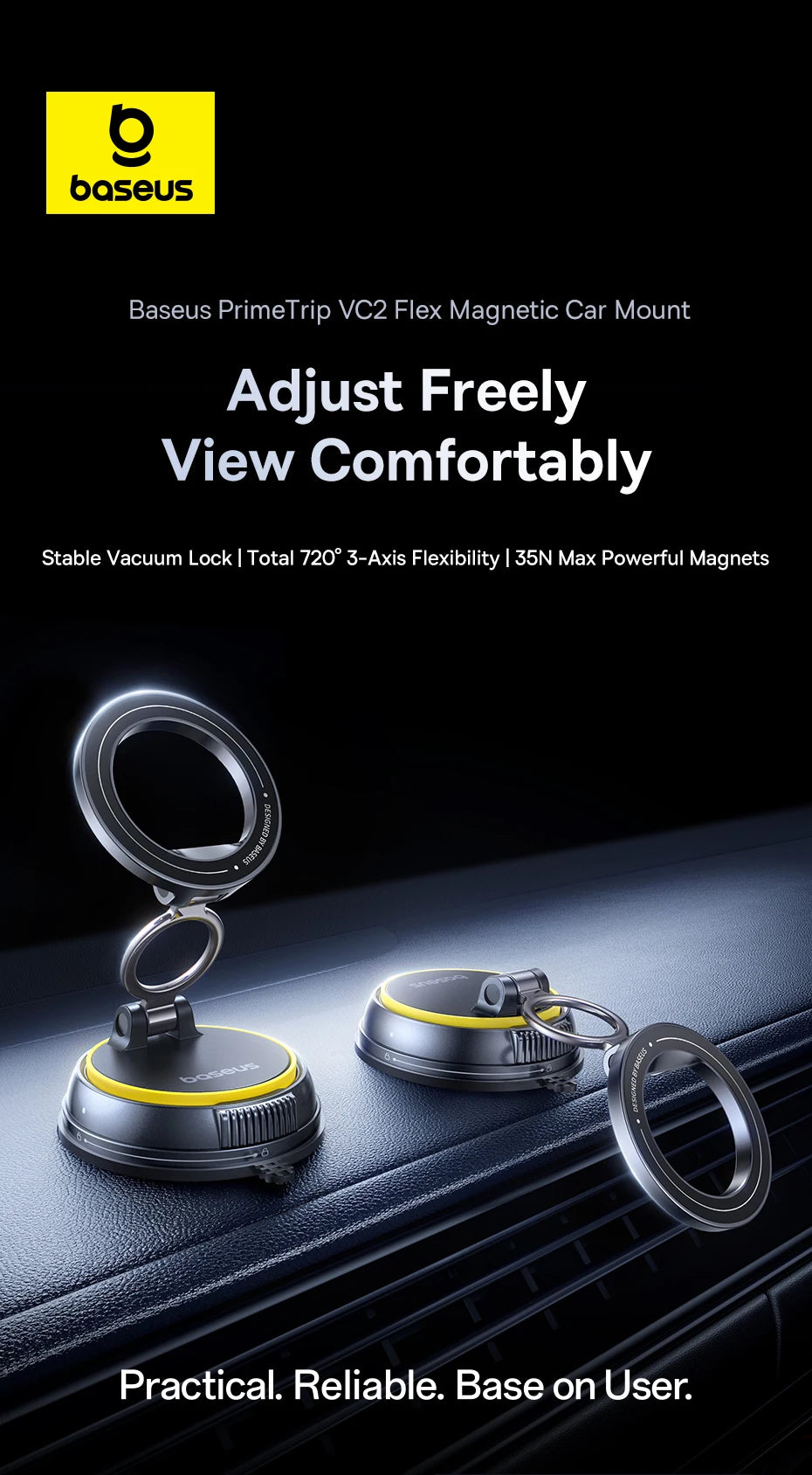 Magnetic Vacuum Suction Car Phone Mount with 360° Rotation