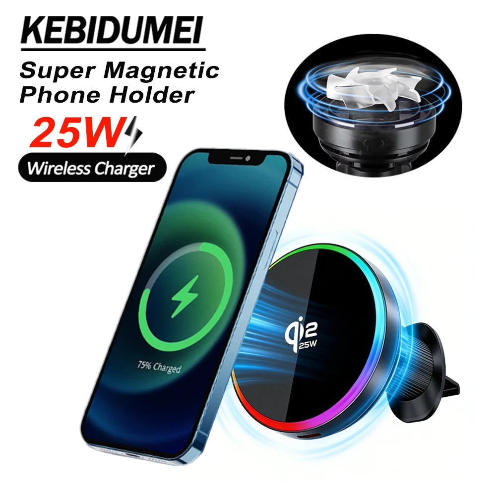 25W Magnetic Fast Wireless Car Charger with Cooling Fan - 1