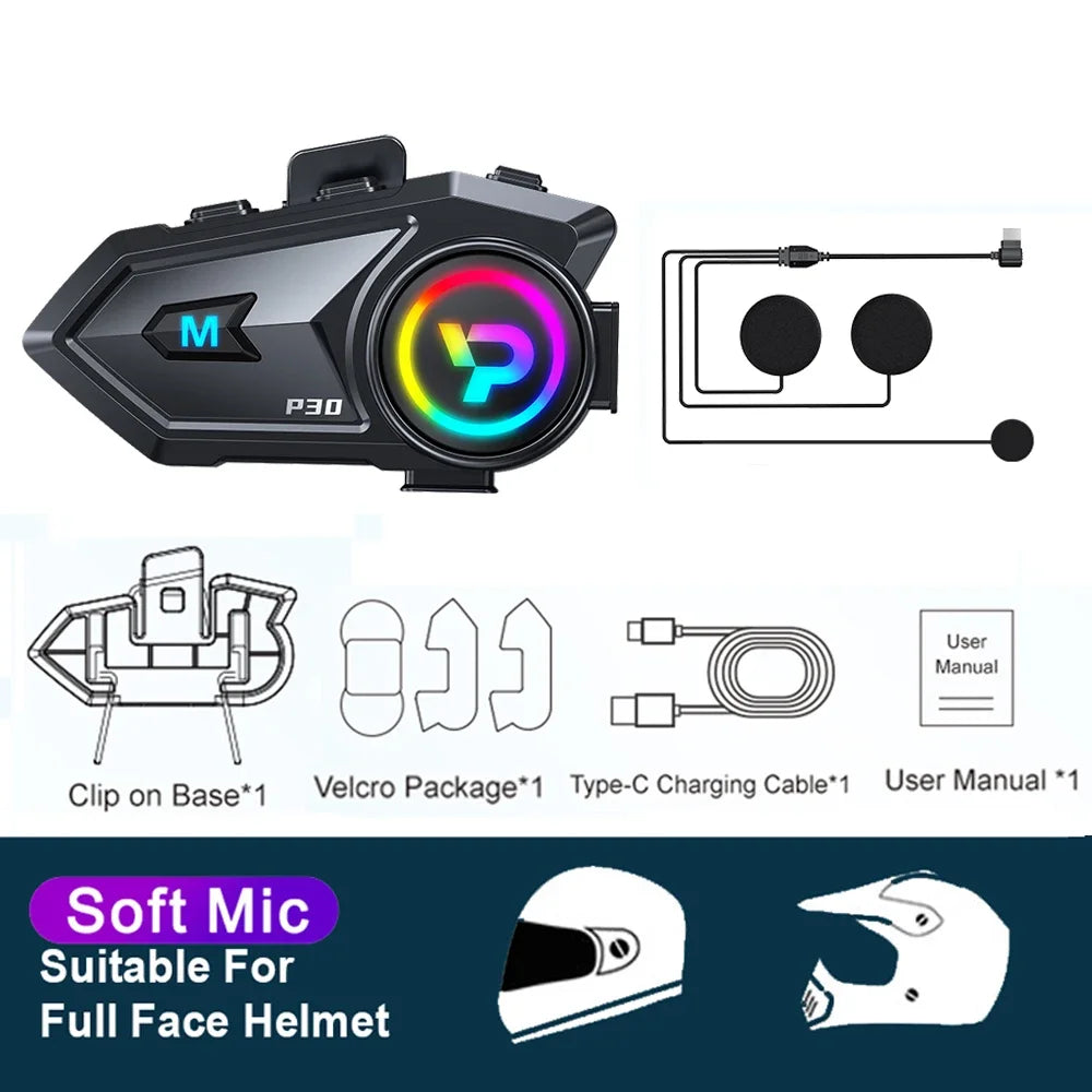 Bluetooth 6.0 Motorcycle Helmet Intercom Headset