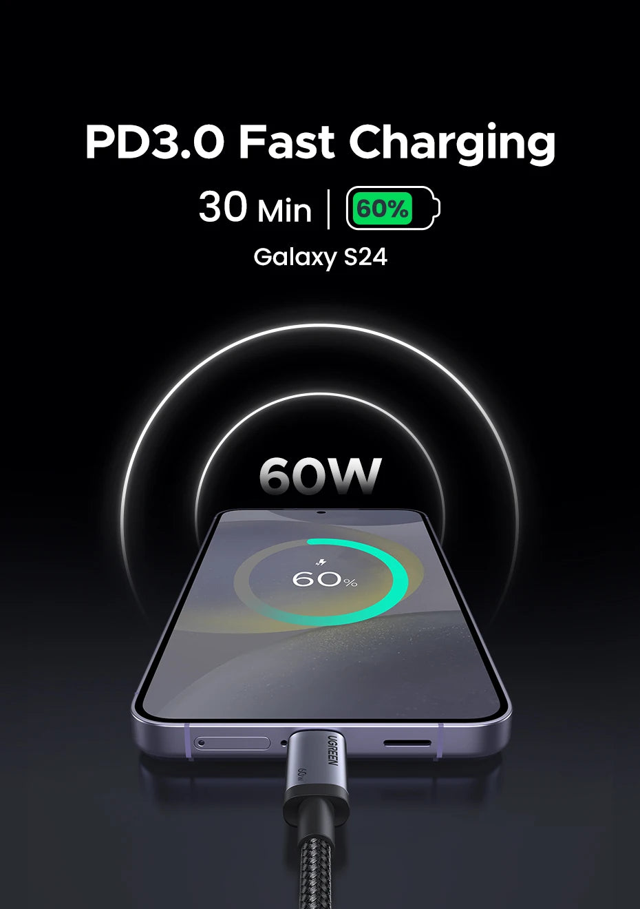 60W USB-C to USB-C Fast Charging and Data Sync Cable - 11