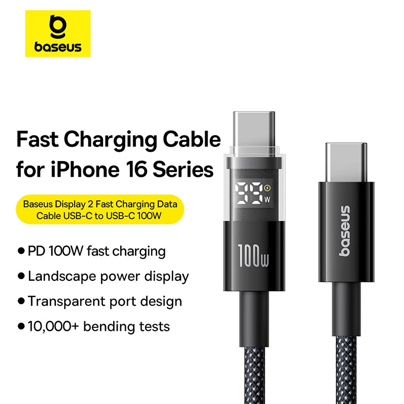 100W USB-C to USB-C Fast Charging Cable with LED Power Display