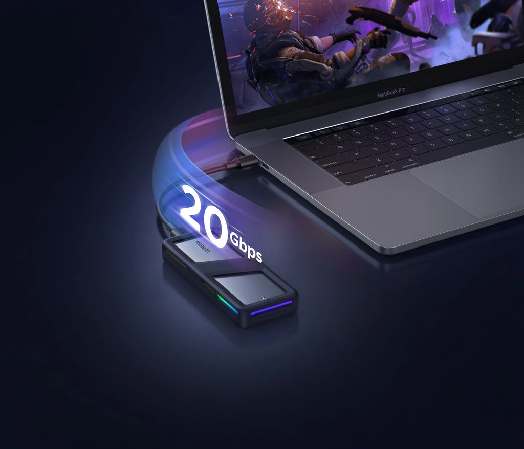 20Gbps M.2 NVMe and SATA SSD Enclosure with RGB Lighting