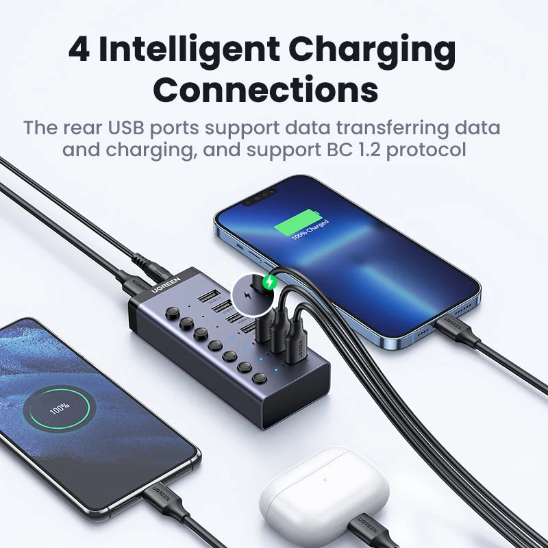 7-Port USB 3.0 Data Hub with Individual Switches and Power Adapter