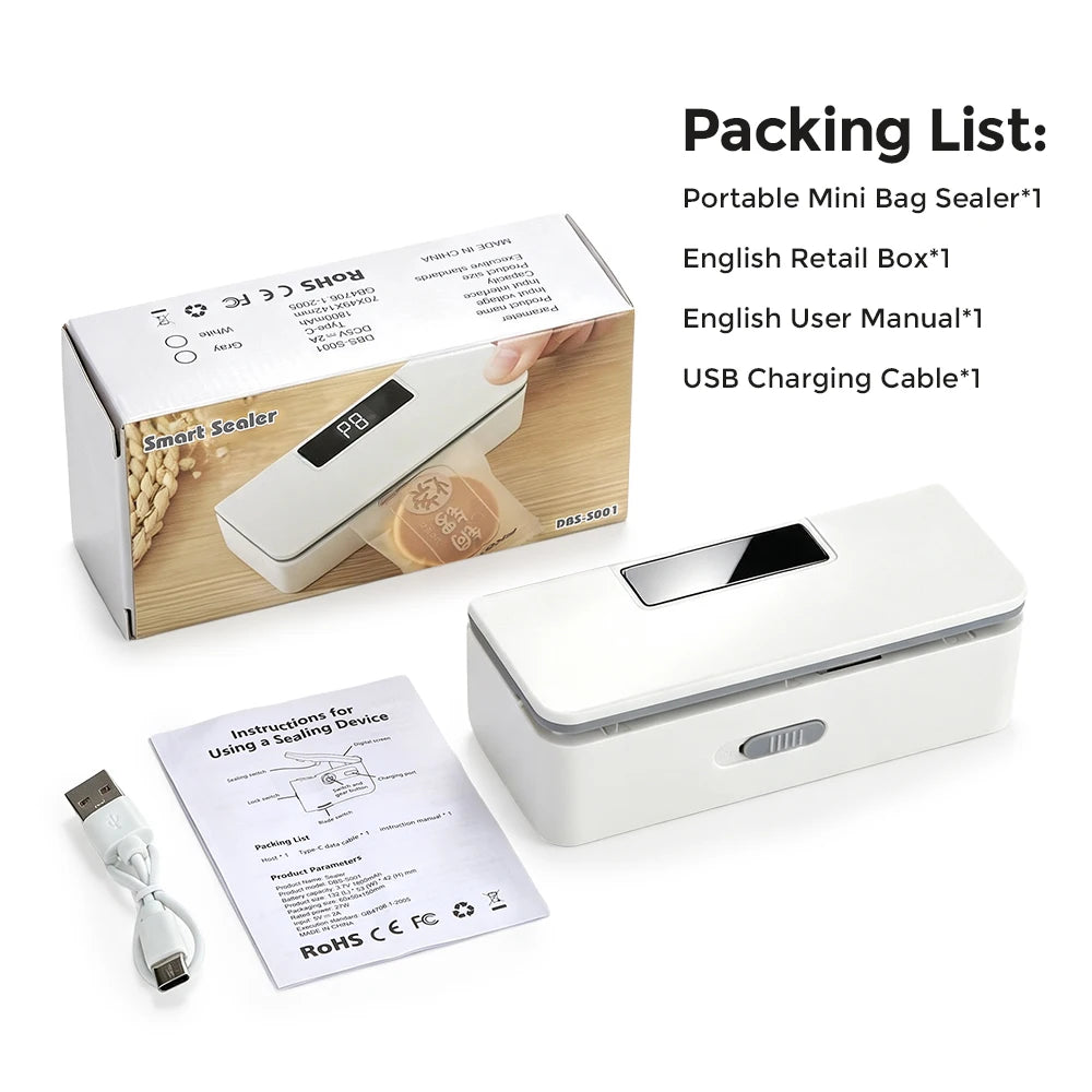 Rechargeable Portable Food Bag Sealer with Cutter
