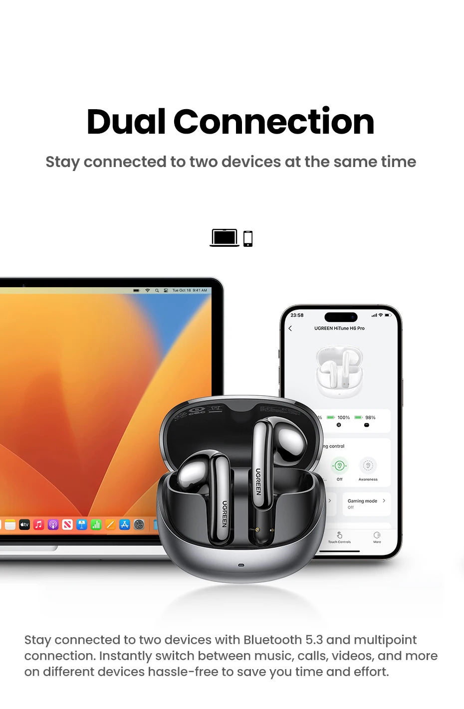 Adaptive Noise Cancelling Wireless Earbuds with LDAC Hi-Res Audio