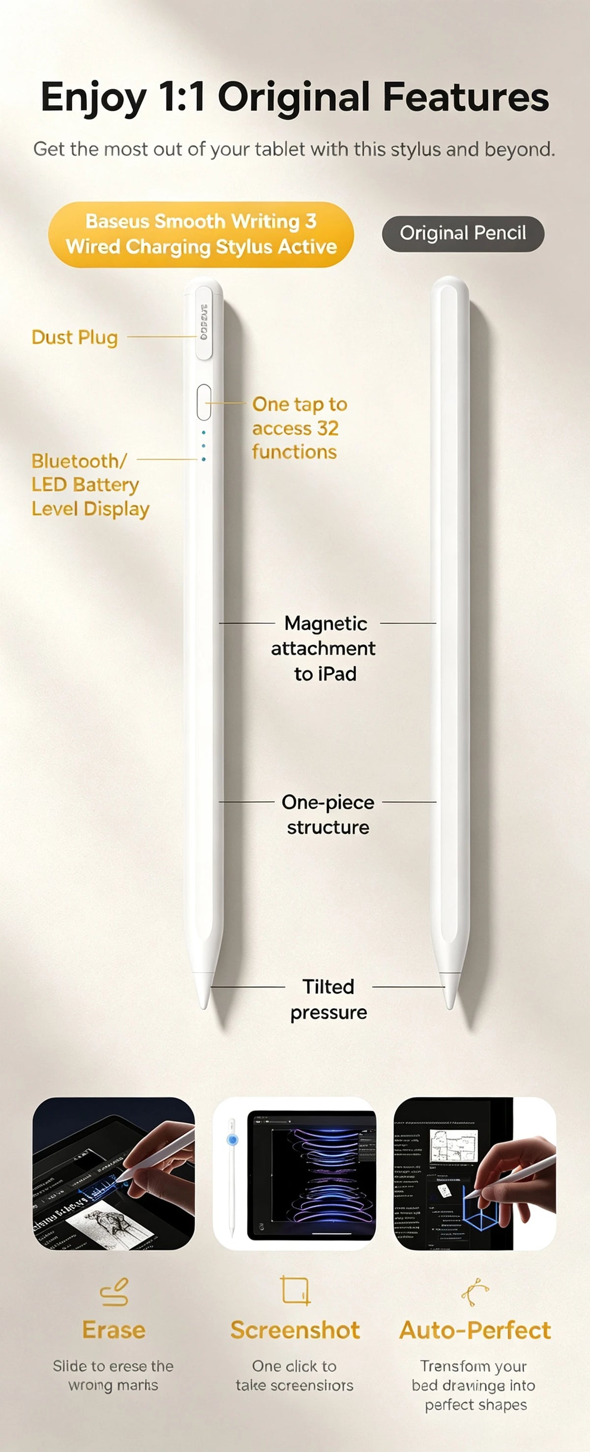 Magnetic Bluetooth Stylus Pen for iPad with Palm Rejection