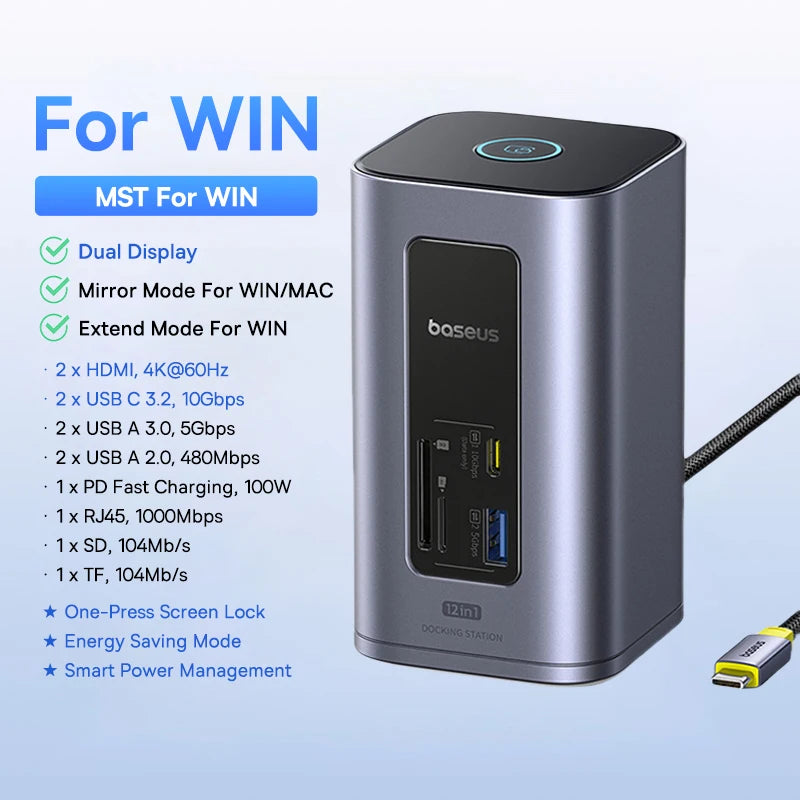 12-in-1 USB-C Docking Station for MacBook and Windows Laptops