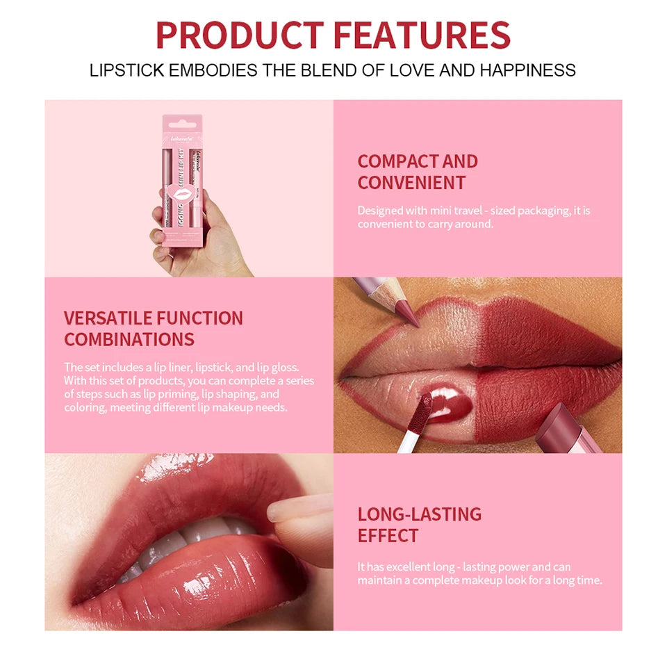 3-Piece Matte Lipstick and Lip Gloss Makeup Set