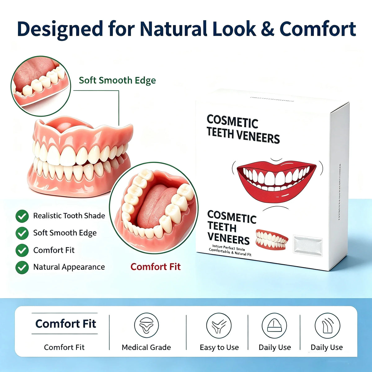 Comfortable Silicone Denture Set for Daily Oral Care