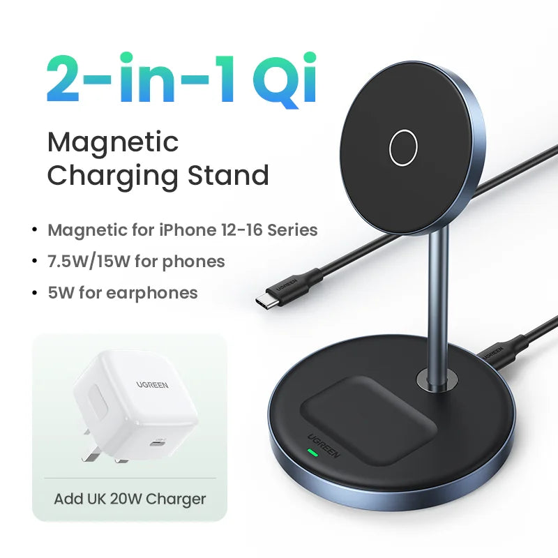 2-in-1 Magnetic Wireless Charging Stand for iPhone and Earbuds