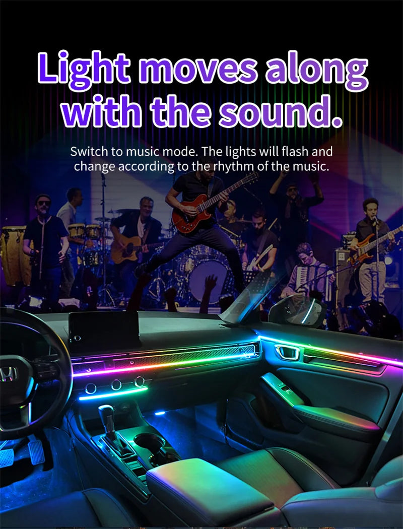 RGB LED Interior Car Ambient Light Strip Kit with App Control