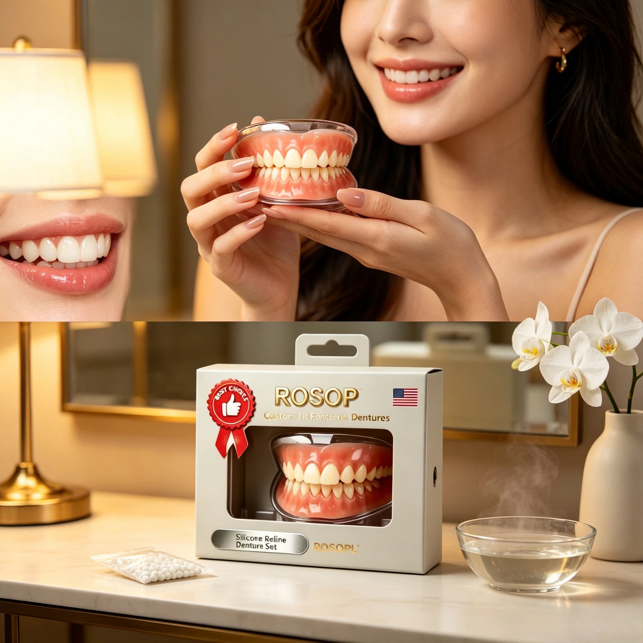 Soft Silicone Full Denture Set for Men and Women - 1
