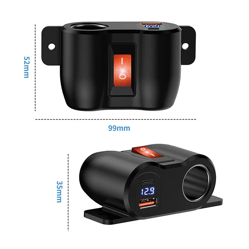 12V 24V Dual USB Fast Charger and Cigarette Lighter Socket Panel