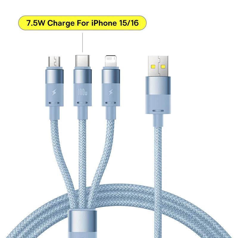 3-in-1 100W Fast Charging Cable for Phone and Laptop