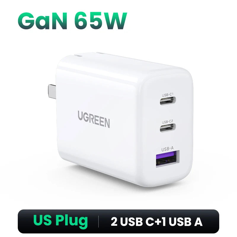 65W Fast PD Charger with Dual Type-C and USB-A Ports - 18