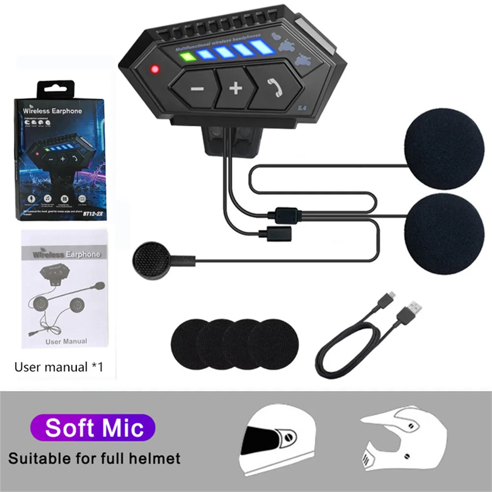 BT12-2x Motorcycle Helmet Bluetooth 5.4 Headset with Voice Assistant