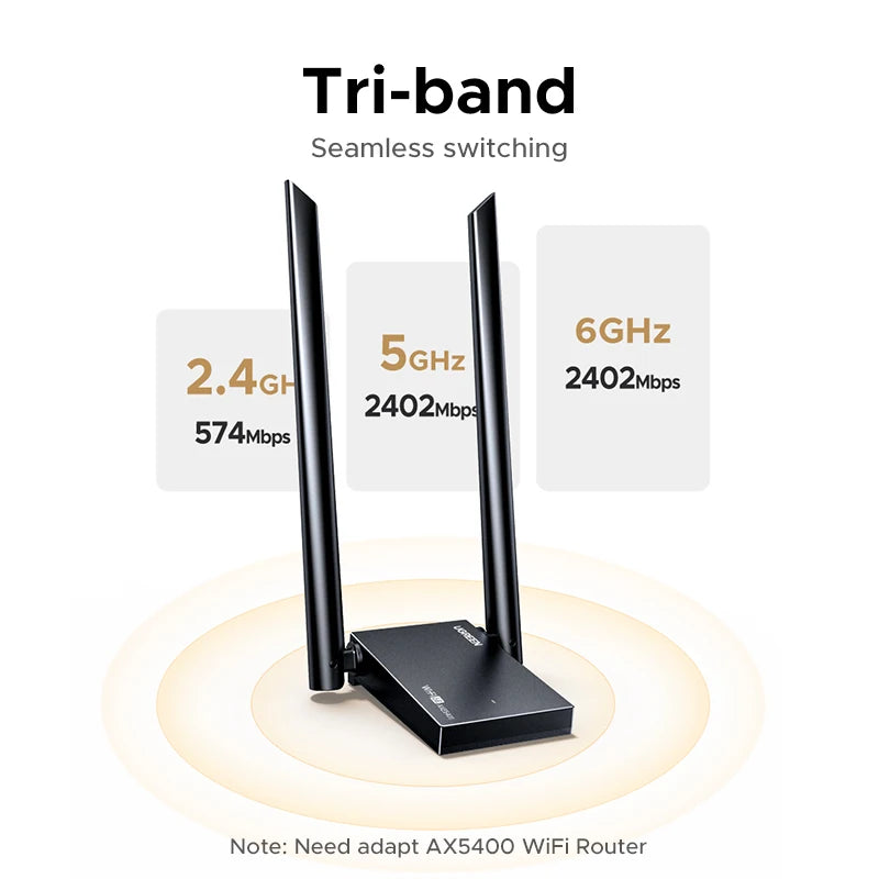AXE5400 WiFi 6E USB 3.0 Tri-Band Wireless Adapter for PC - 2