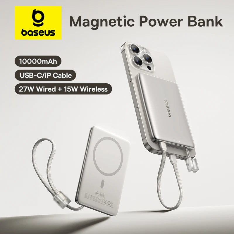 10000mAh Magnetic Wireless Power Bank with Built-in Fast Charge Cable - 1