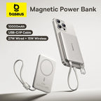 10000mAh Magnetic Wireless Power Bank with Built-in Fast Charge Cable