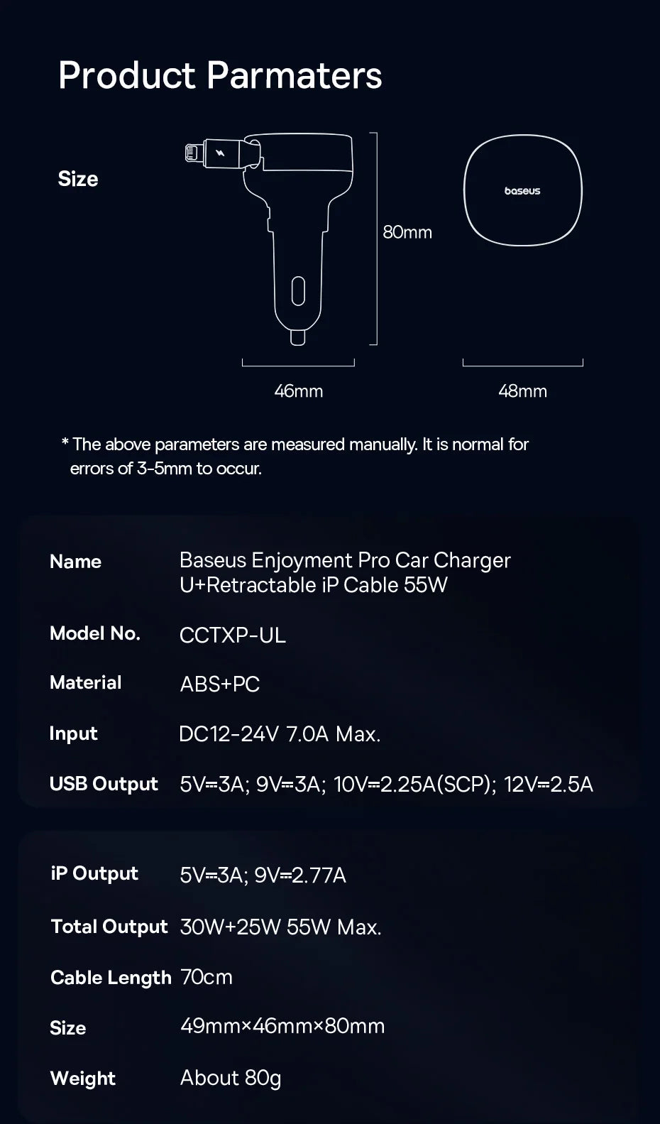 60W Fast Dual Port Car Charger with Retractable Cable - 25