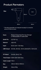 60W Fast Dual Port Car Charger with Retractable Cable