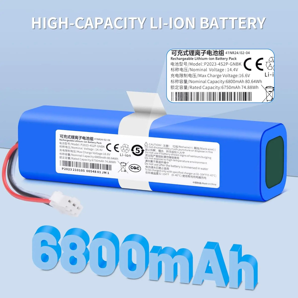 Replacement Lithium-Ion Battery for Robotic Vacuum Cleaners