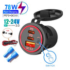 78W Triple Port USB-C Fast Car Charger Socket