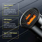 30W Dual Port Fast Car Charger USB and Type-C