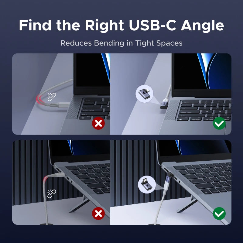 90-Degree USB-C Male to Female Adapter 240W 40Gbps - 2