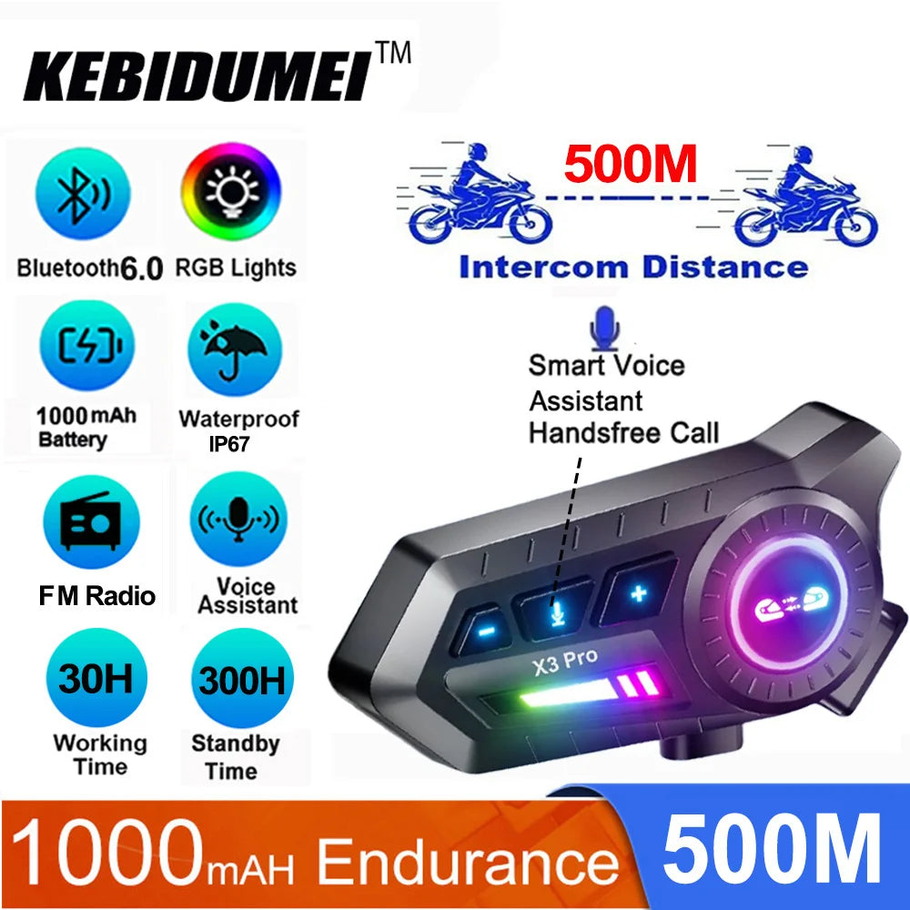 Motorcycle Helmet Bluetooth Intercom Headset with FM Radio - 7