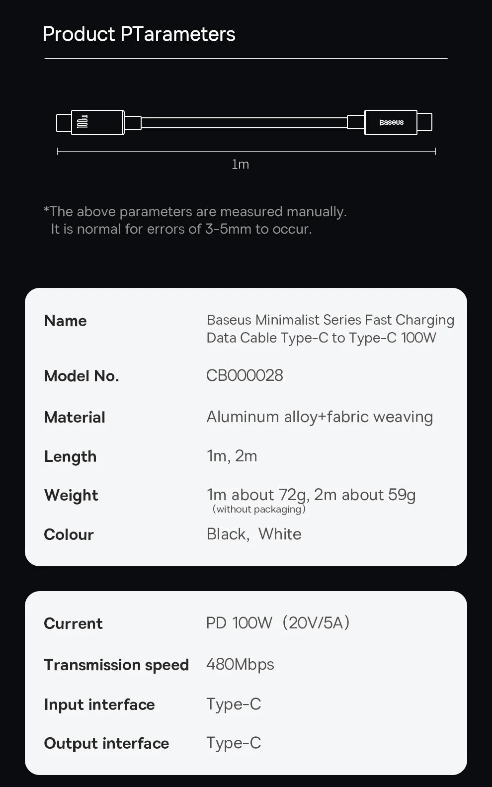 100W USB-C to USB-C Fast Charging Data Cable