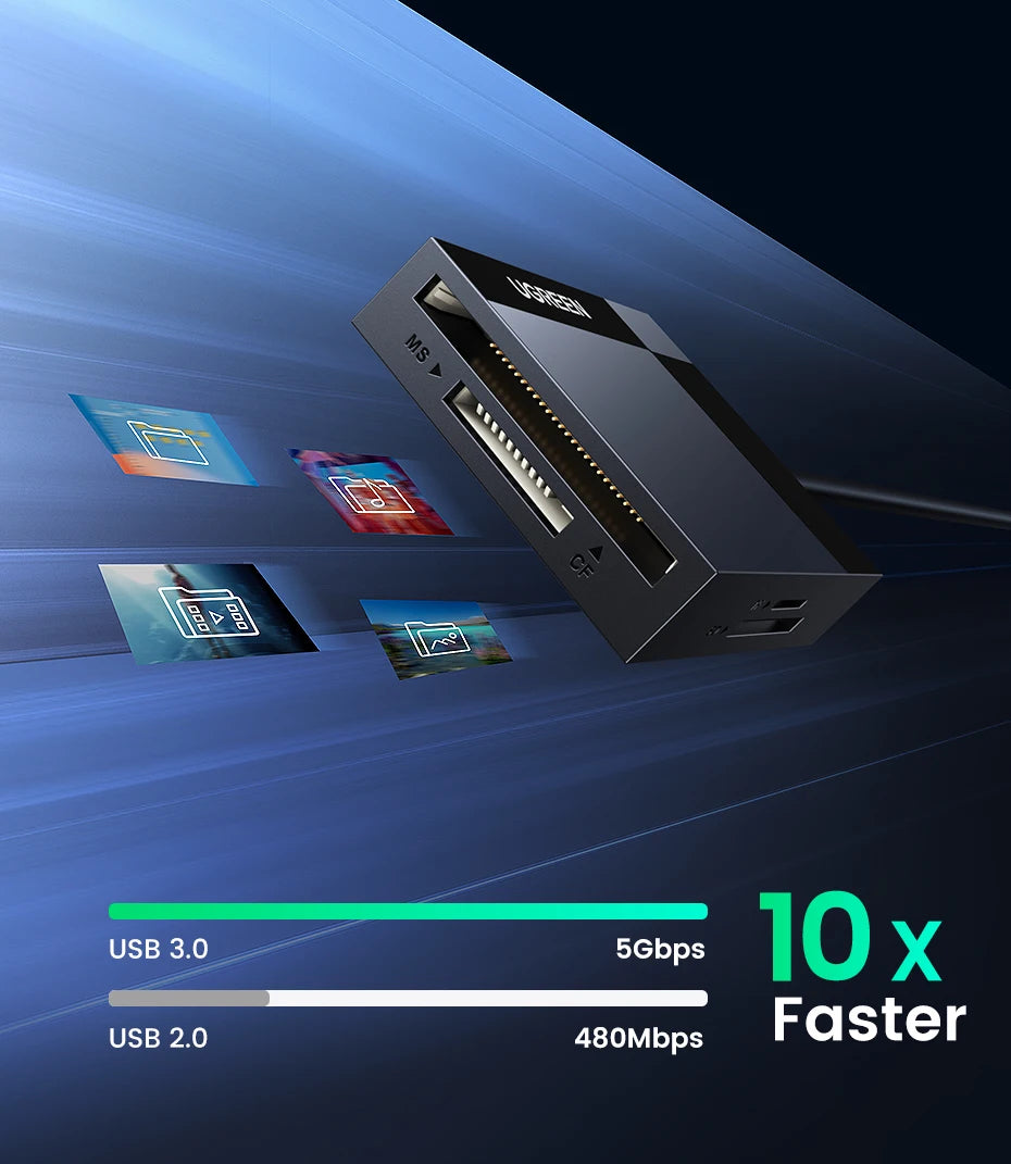 4-in-1 USB 3.0 Memory Card Reader for SD TF CF and MS Cards - 9